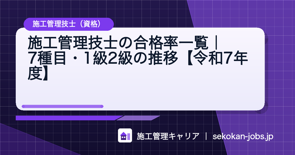 施工管理技士の合格率一覧｜7種目・1級2級の推移【令和7年度】