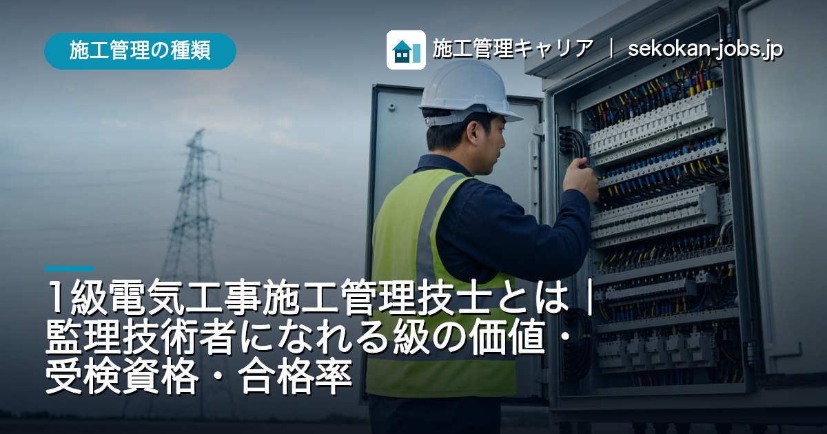 施工管理の種類｜1級電気工事施工管理技士とは｜監理技術者になれる級の価値・受検資格・合格率